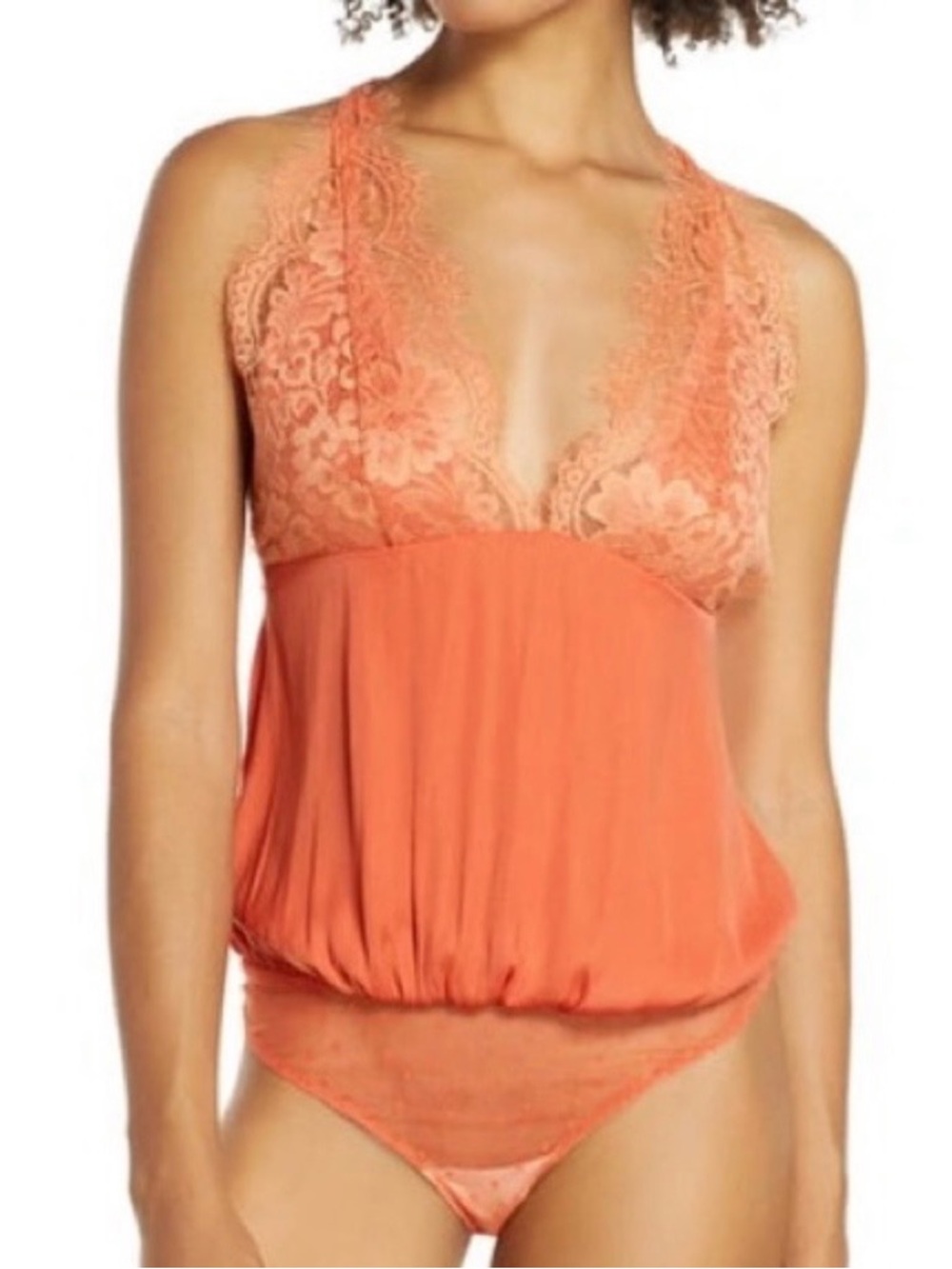 NWT Free People Melrose Lace Bodysuit L Carolina Orange Open Back